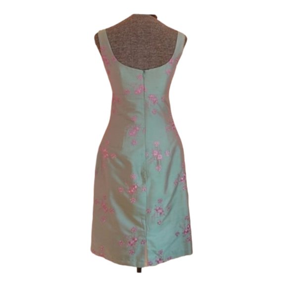 Nanette Lepore Rare Vintage Green Shimmer w/ Pink Floral Embroidery Silk Dress - Picture 3 of 14
